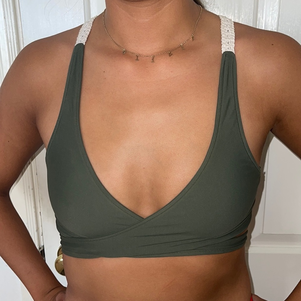 Green tie bikini with crochet back
